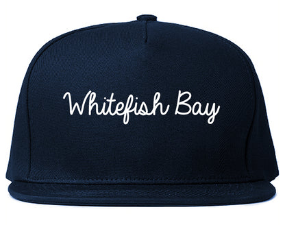 Whitefish Bay Wisconsin WI Script Mens Snapback Hat Navy Blue