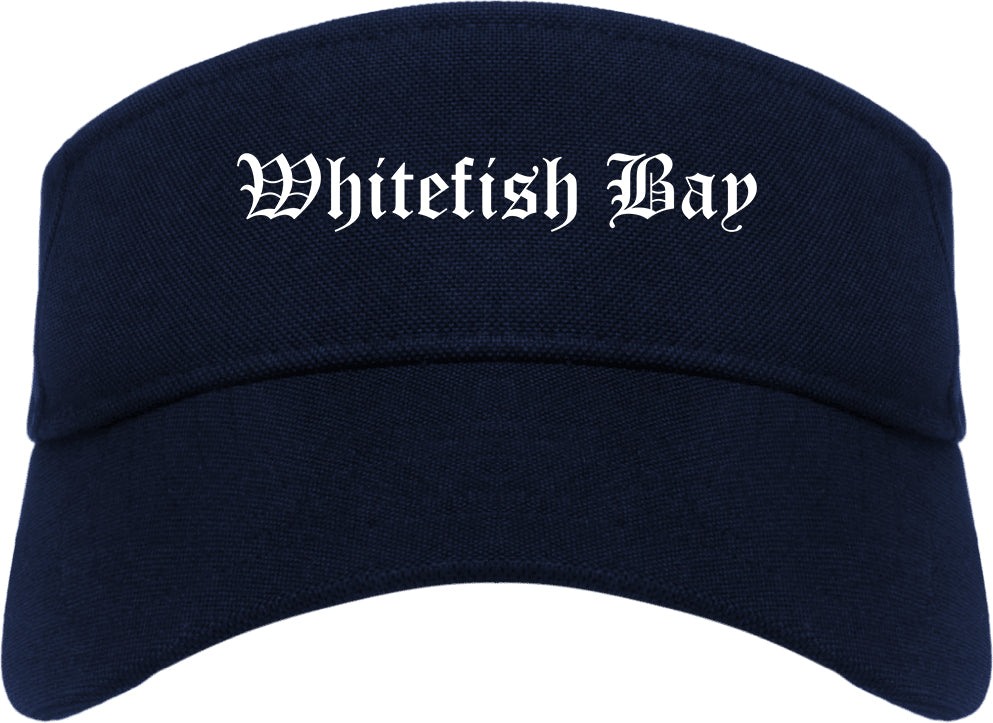 Whitefish Bay Wisconsin WI Old English Mens Visor Cap Hat Navy Blue
