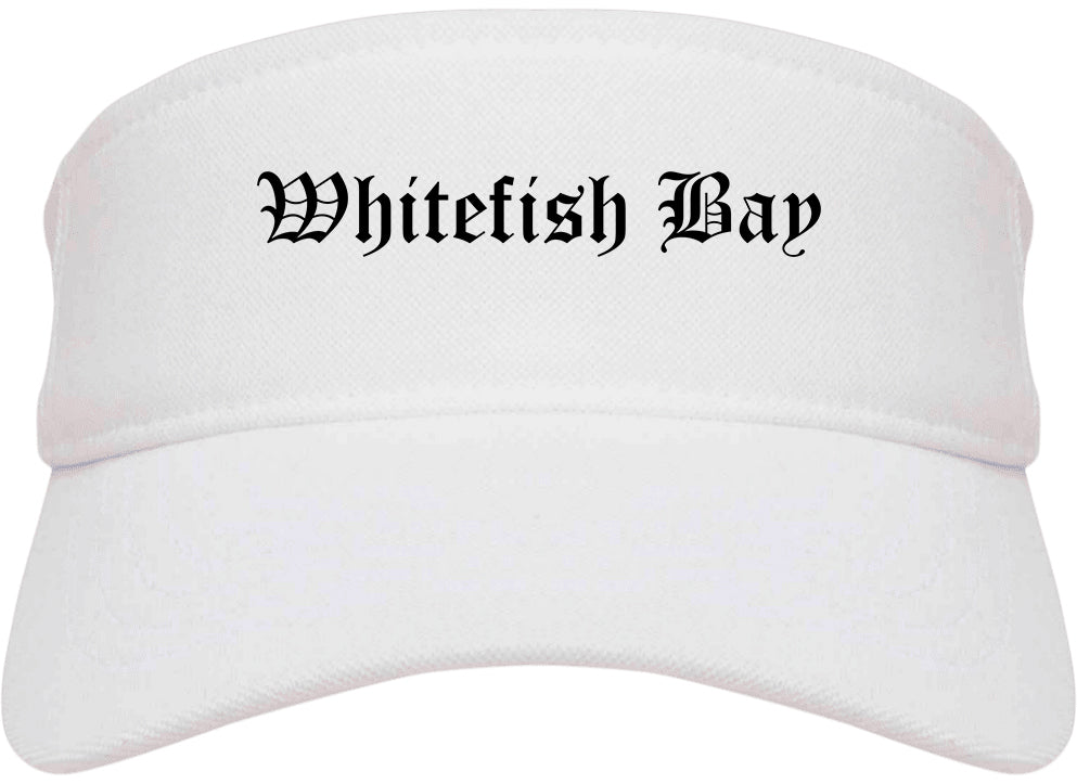 Whitefish Bay Wisconsin WI Old English Mens Visor Cap Hat White
