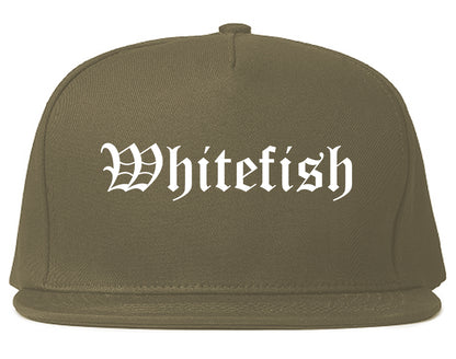 Whitefish Montana MT Old English Mens Snapback Hat Grey