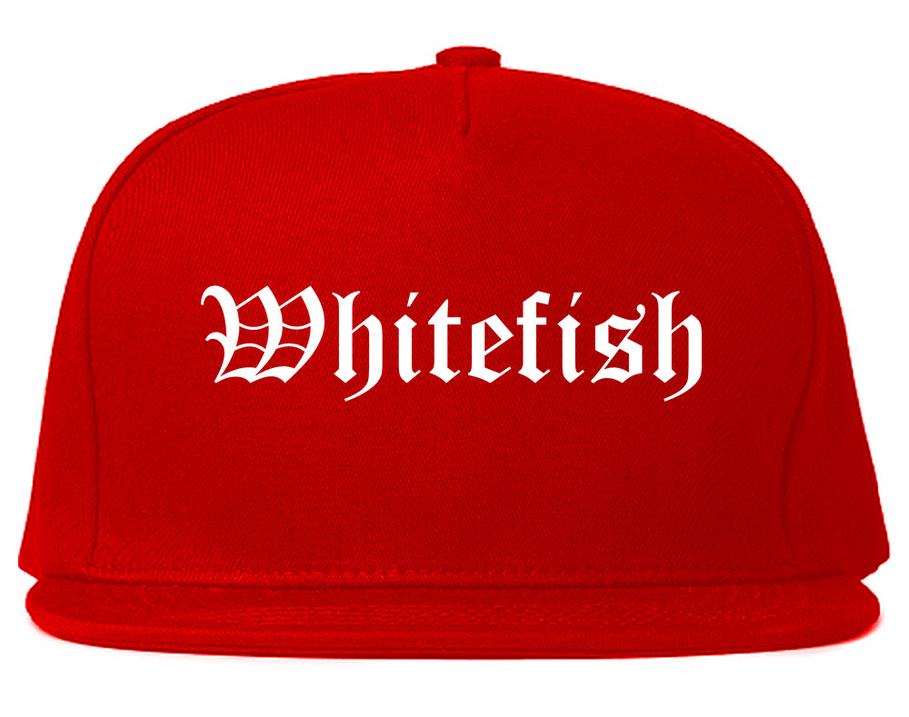 Whitefish Montana MT Old English Mens Snapback Hat Red