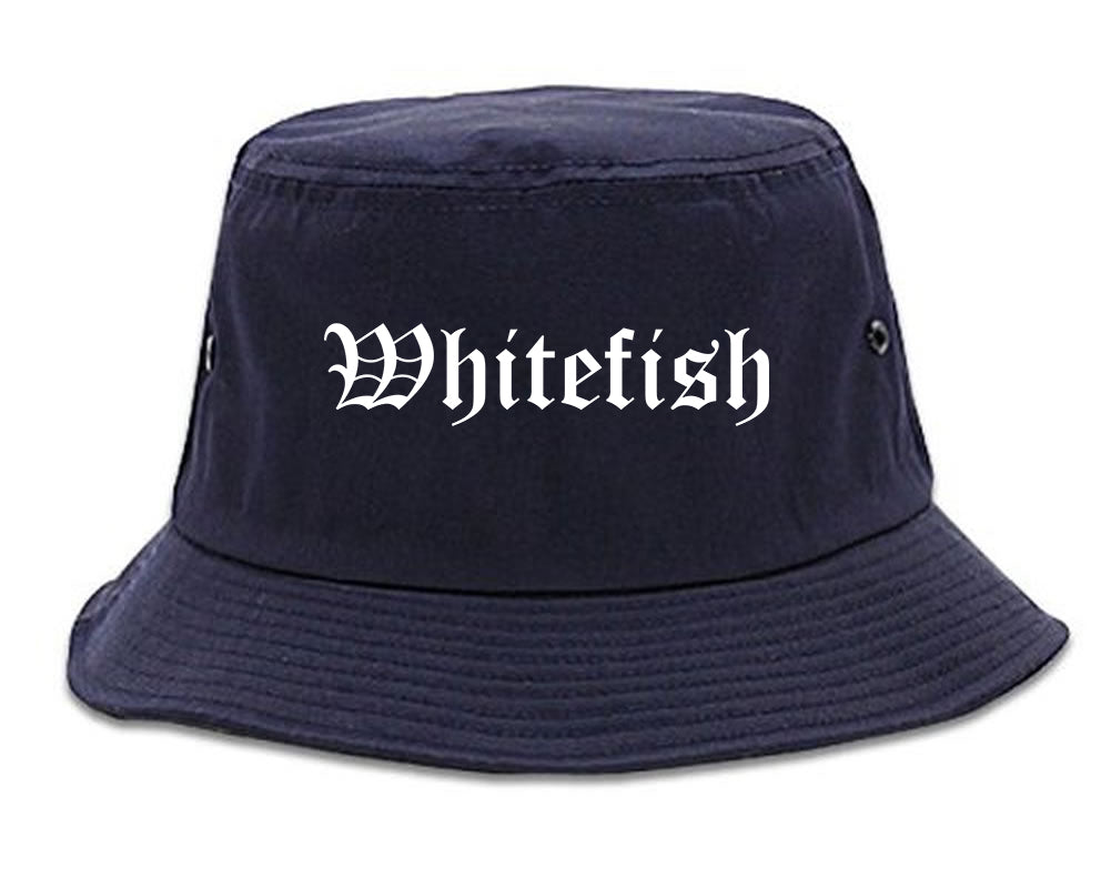 Whitefish Montana MT Old English Mens Bucket Hat Navy Blue