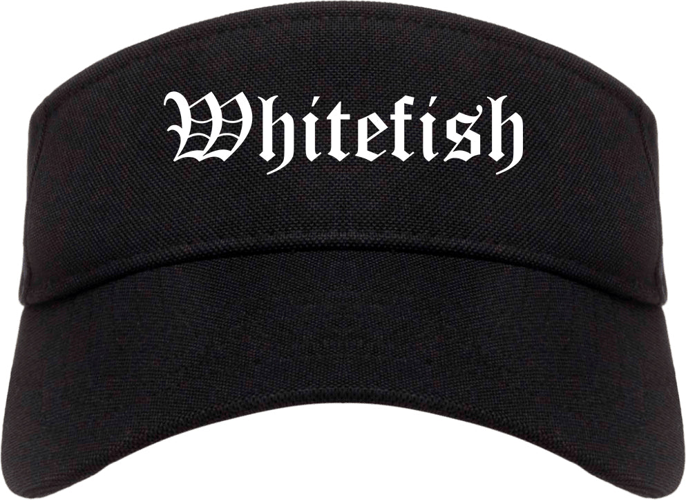Whitefish Montana MT Old English Mens Visor Cap Hat Black