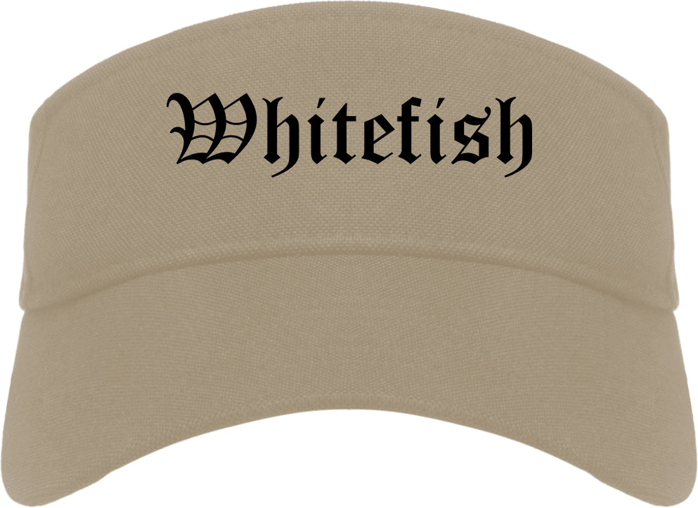Whitefish Montana MT Old English Mens Visor Cap Hat Khaki
