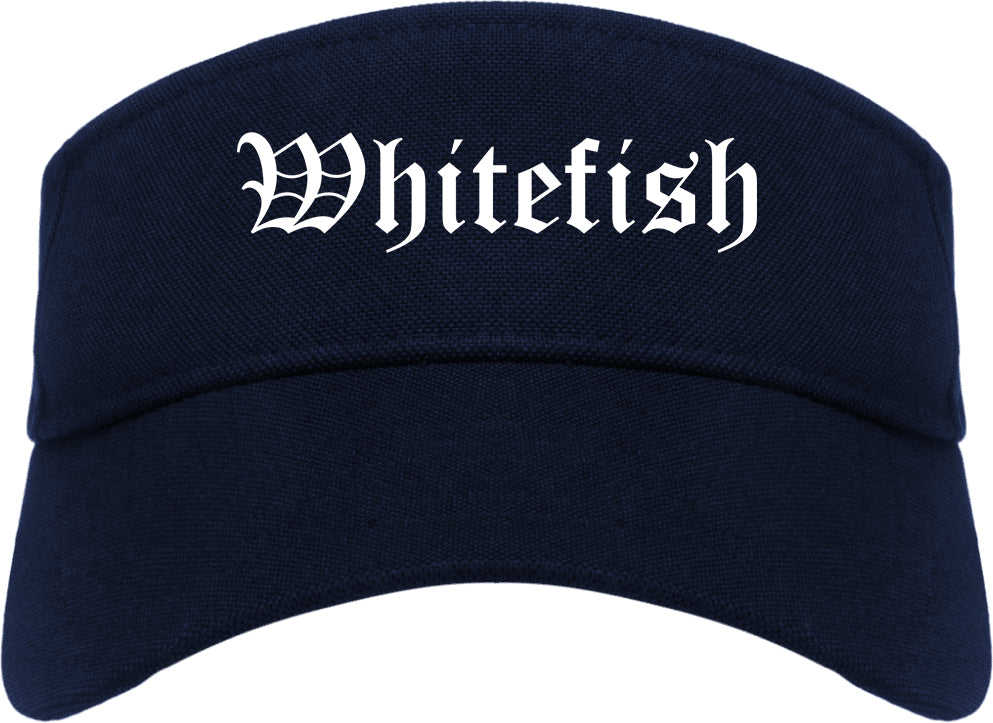 Whitefish Montana MT Old English Mens Visor Cap Hat Navy Blue