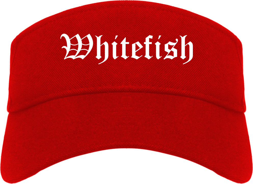 Whitefish Montana MT Old English Mens Visor Cap Hat Red