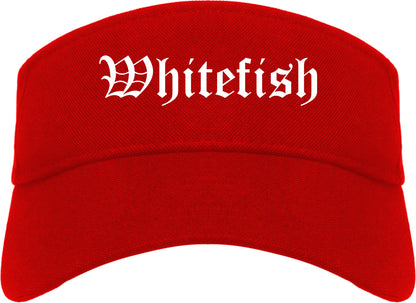 Whitefish Montana MT Old English Mens Visor Cap Hat Red