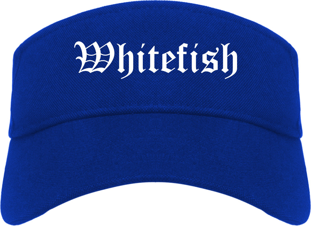 Whitefish Montana MT Old English Mens Visor Cap Hat Royal Blue