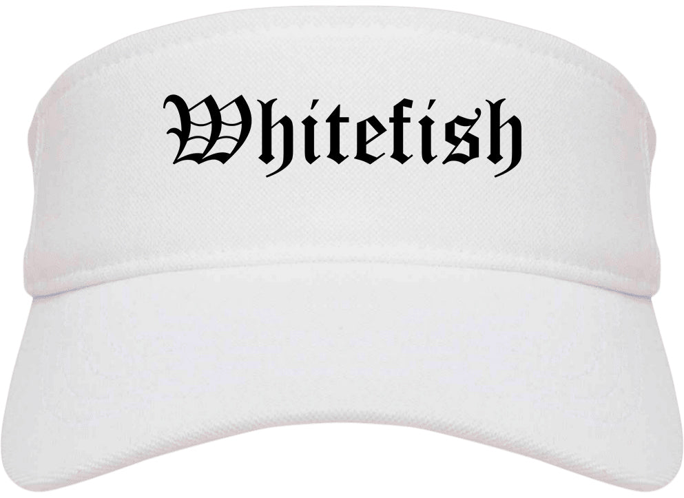 Whitefish Montana MT Old English Mens Visor Cap Hat White