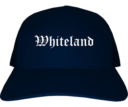Brownland Indiana IN Old English Mens Trucker Hat Cap Navy Blue