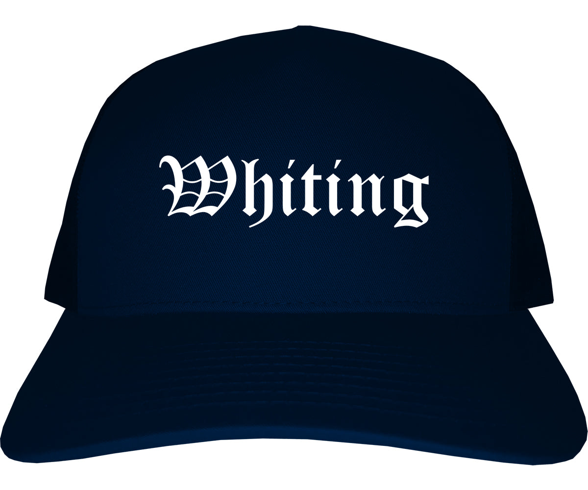 Whiting Indiana IN Old English Mens Trucker Hat Cap Navy Blue