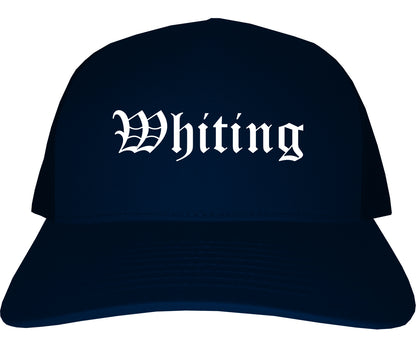 Whiting Indiana IN Old English Mens Trucker Hat Cap Navy Blue
