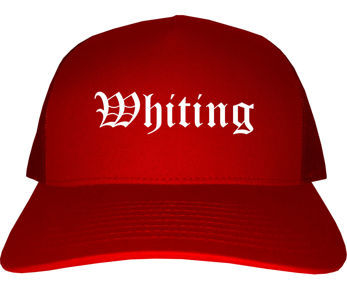 Whiting Indiana IN Old English Mens Trucker Hat Cap Red