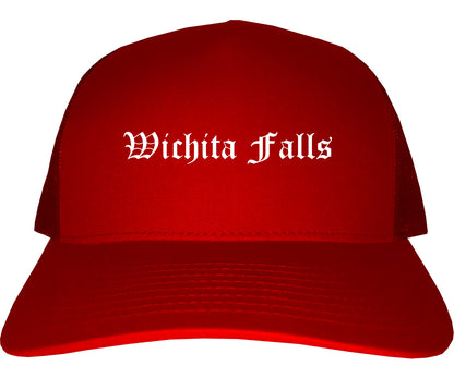 Wichita Falls Texas TX Old English Mens Trucker Hat Cap Red