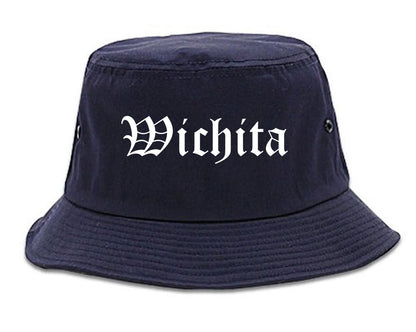 Wichita Kansas KS Old English Mens Bucket Hat Navy Blue