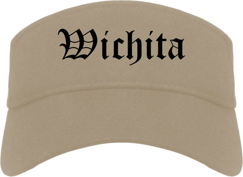 Wichita Kansas KS Old English Mens Visor Cap Hat Khaki