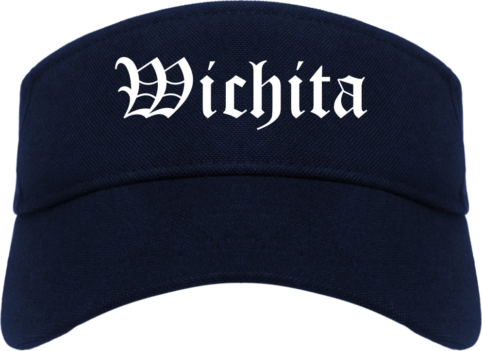 Wichita Kansas KS Old English Mens Visor Cap Hat Navy Blue