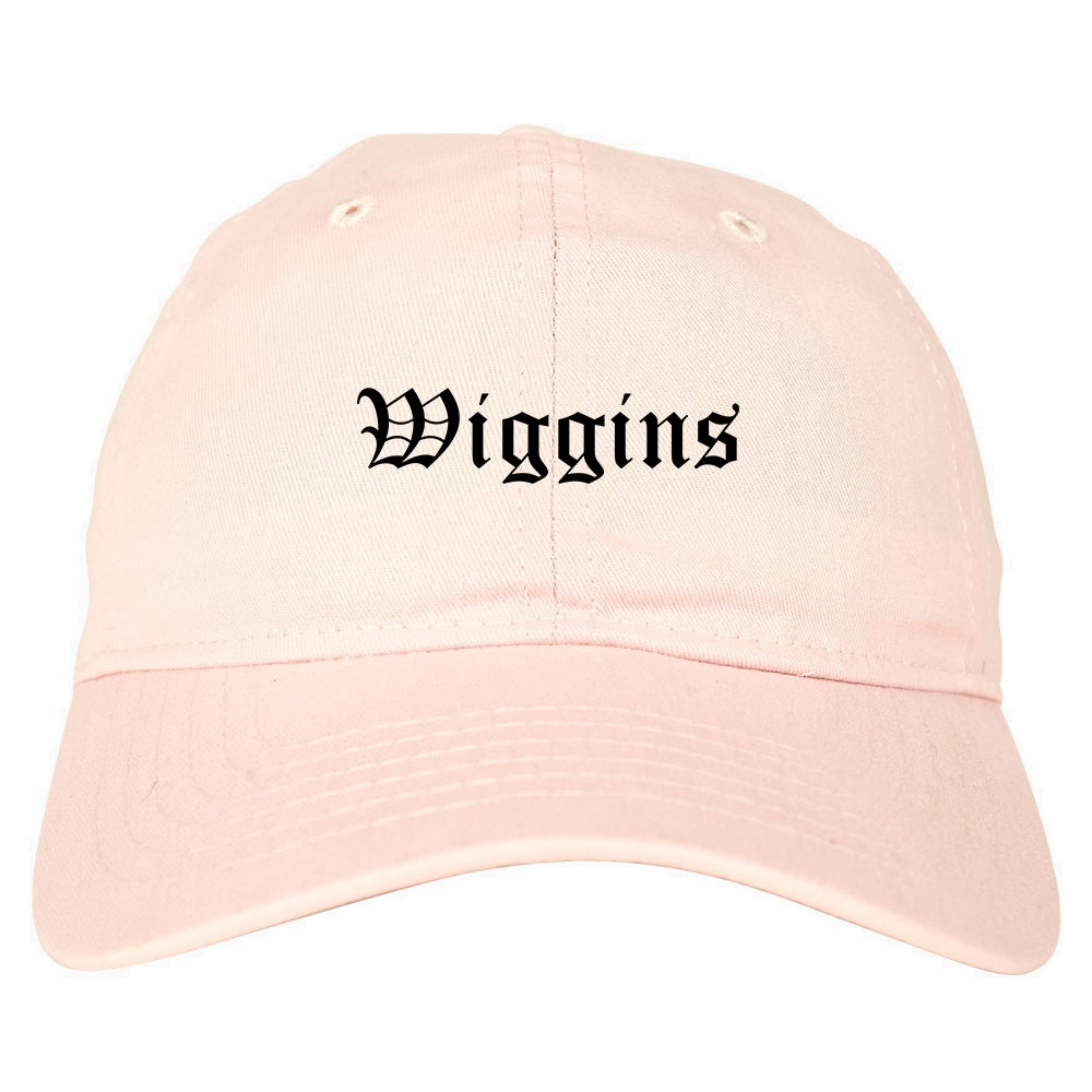 Wiggins Mississippi MS Old English Mens Dad Hat Baseball Cap Pink