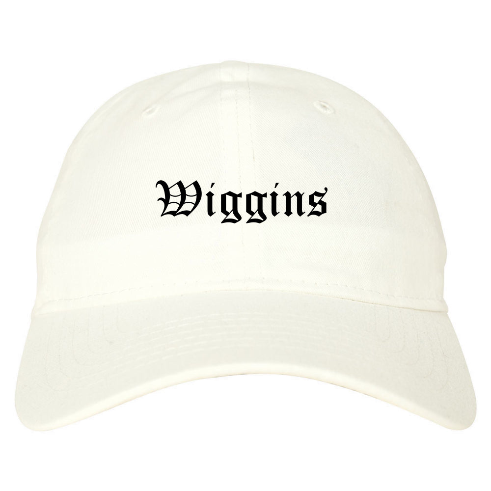 Wiggins Mississippi MS Old English Mens Dad Hat Baseball Cap White
