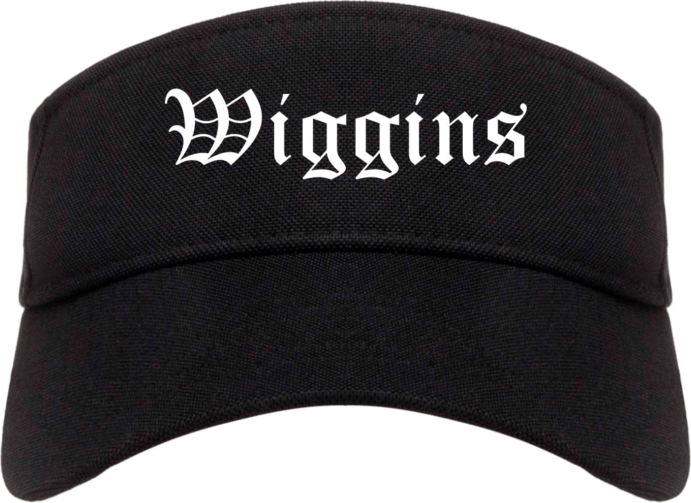 Wiggins Mississippi MS Old English Mens Visor Cap Hat Black