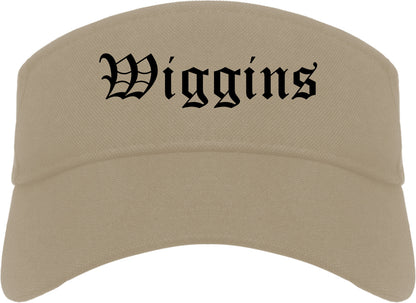 Wiggins Mississippi MS Old English Mens Visor Cap Hat Khaki