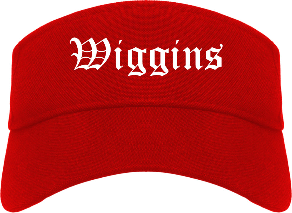 Wiggins Mississippi MS Old English Mens Visor Cap Hat Red