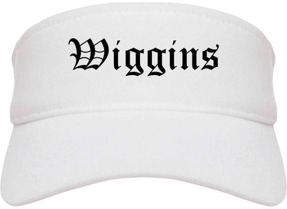 Wiggins Mississippi MS Old English Mens Visor Cap Hat White