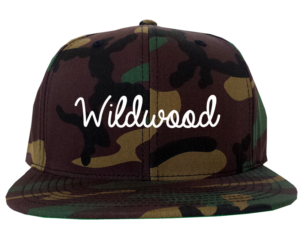 Wildwood New Jersey NJ Script Mens Snapback Hat Army Camo