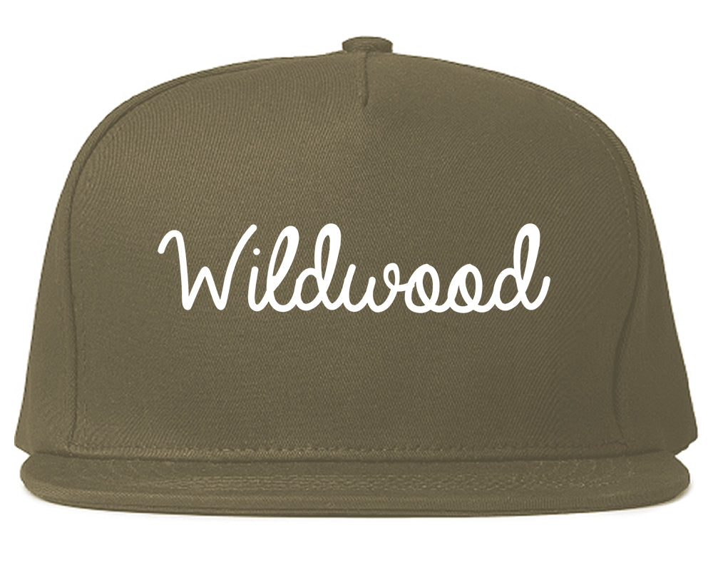 Wildwood New Jersey NJ Script Mens Snapback Hat Grey