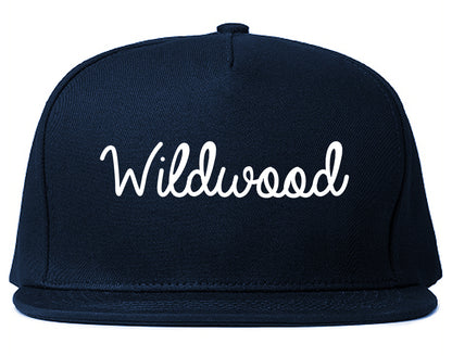 Wildwood New Jersey NJ Script Mens Snapback Hat Navy Blue