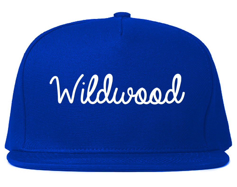 Wildwood New Jersey NJ Script Mens Snapback Hat Royal Blue