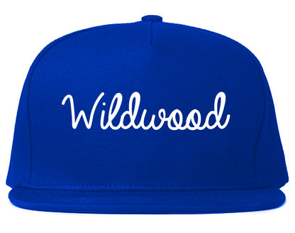 Wildwood New Jersey NJ Script Mens Snapback Hat Royal Blue