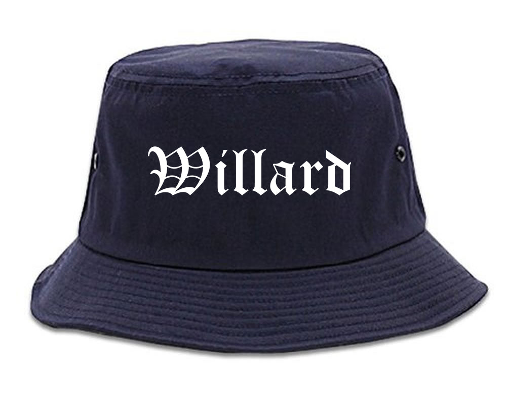 Willard Ohio OH Old English Mens Bucket Hat Navy Blue