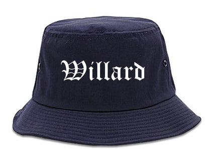 Willard Ohio OH Old English Mens Bucket Hat Navy Blue