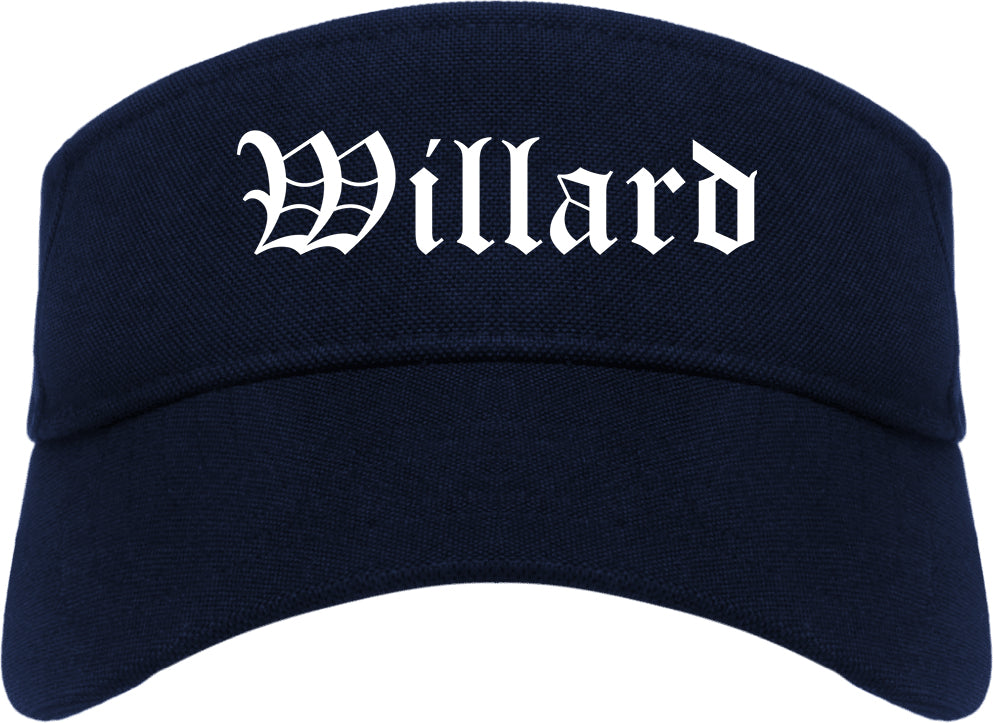 Willard Ohio OH Old English Mens Visor Cap Hat Navy Blue