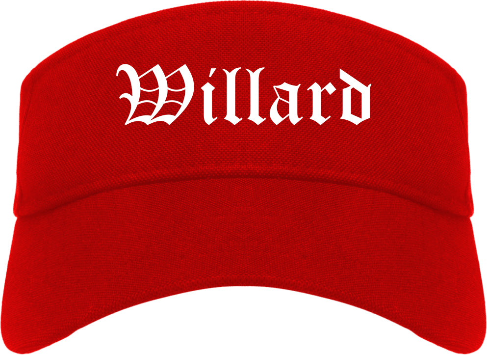 Willard Ohio OH Old English Mens Visor Cap Hat Red