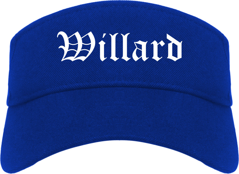 Willard Ohio OH Old English Mens Visor Cap Hat Royal Blue