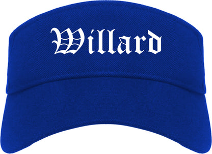 Willard Ohio OH Old English Mens Visor Cap Hat Royal Blue