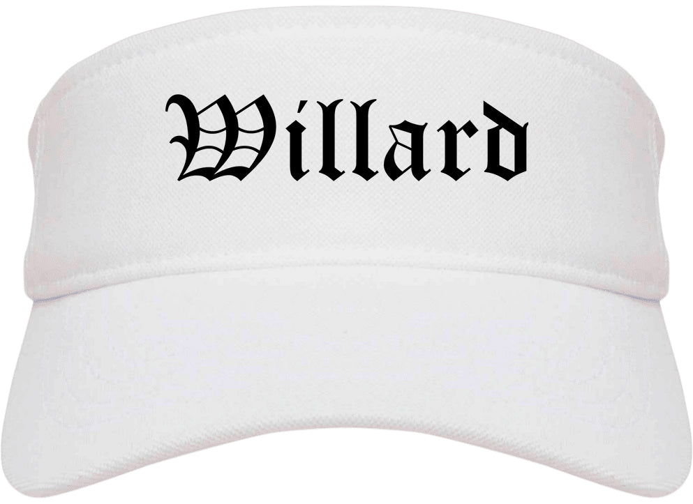 Willard Ohio OH Old English Mens Visor Cap Hat White