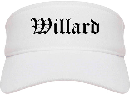 Willard Ohio OH Old English Mens Visor Cap Hat White