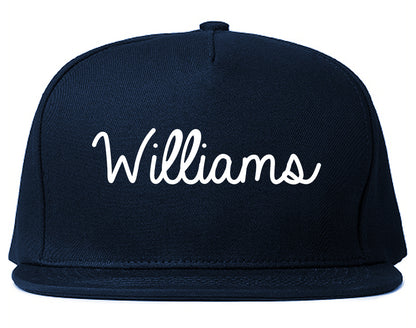 Williams California CA Script Mens Snapback Hat Navy Blue