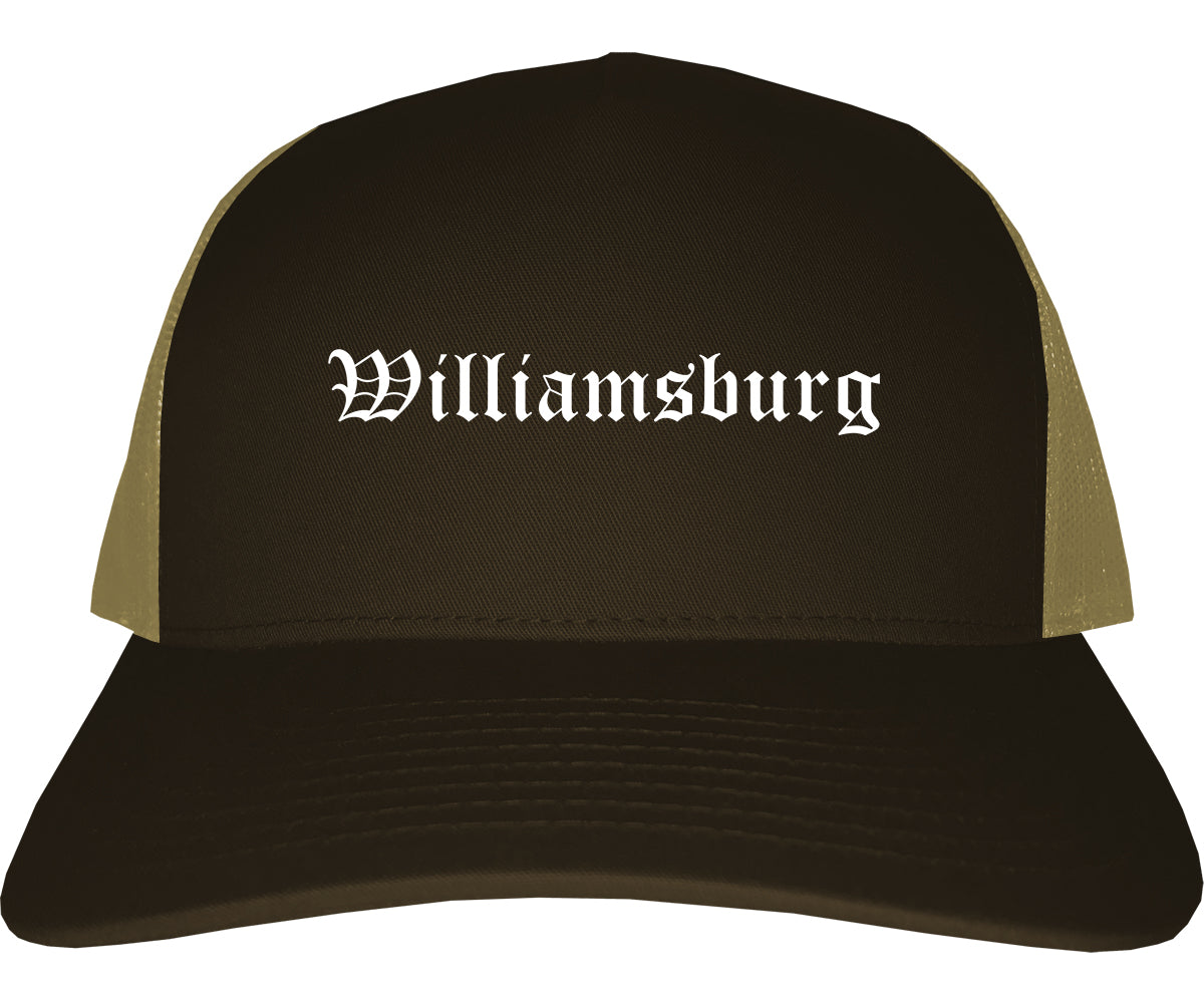 Williamsburg Virginia VA Old English Mens Trucker Hat Cap Brown
