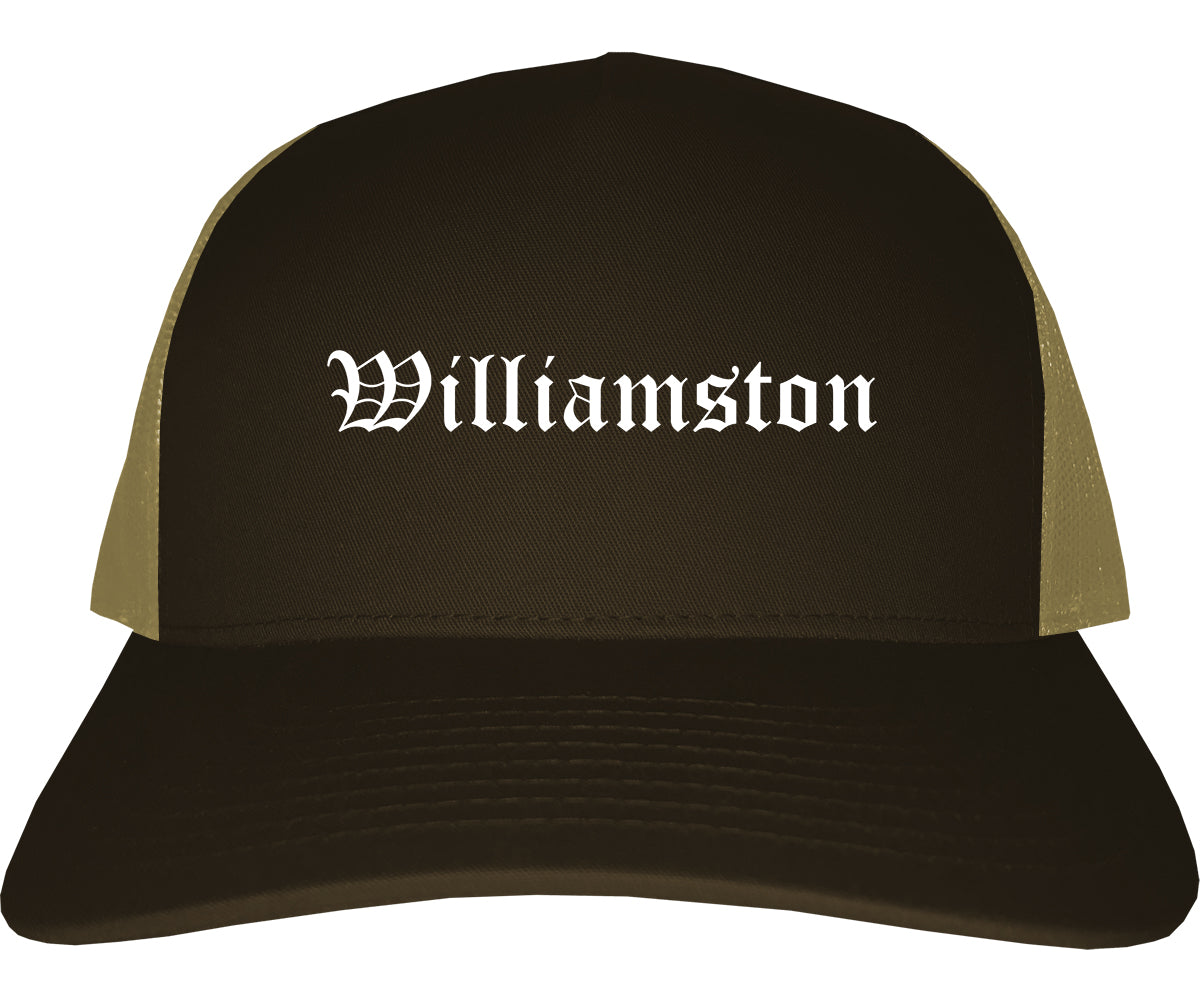 Williamston North Carolina NC Old English Mens Trucker Hat Cap Brown