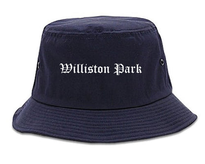 Williston Park New York NY Old English Mens Bucket Hat Navy Blue