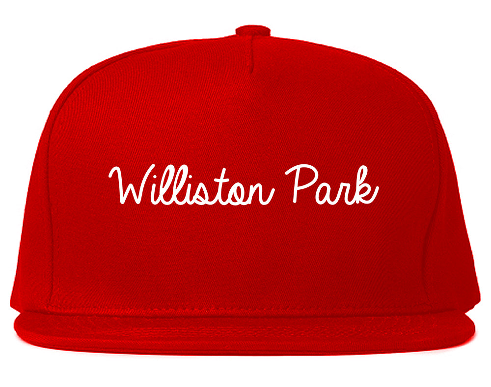 Williston Park New York NY Script Mens Snapback Hat Red