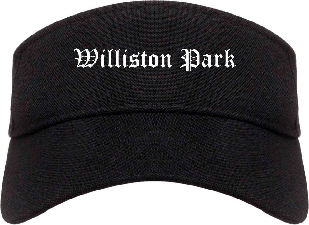 Williston Park New York NY Old English Mens Visor Cap Hat Black