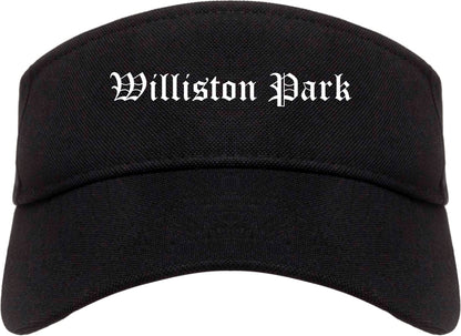 Williston Park New York NY Old English Mens Visor Cap Hat Black
