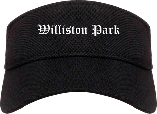 Williston Park New York NY Old English Mens Visor Cap Hat Black