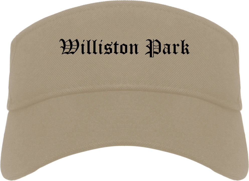 Williston Park New York NY Old English Mens Visor Cap Hat Khaki