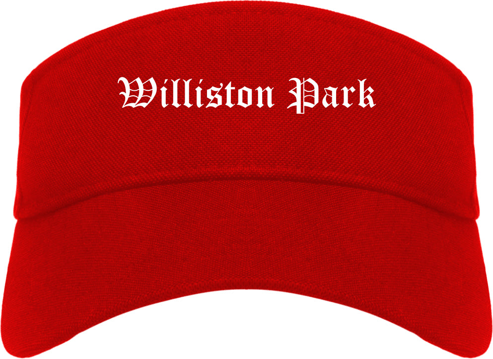Williston Park New York NY Old English Mens Visor Cap Hat Red